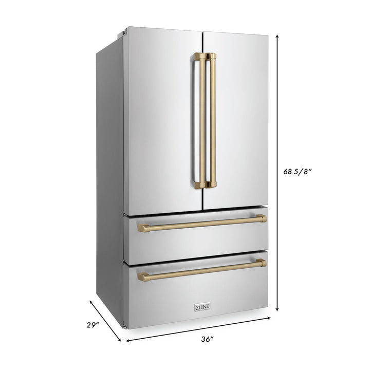 ZLINE Autograph Package - 48" Dual Fuel Range, Range Hood, Refrigerator, Microwave and Dishwasher in Stainless Steel with Bronze Accents