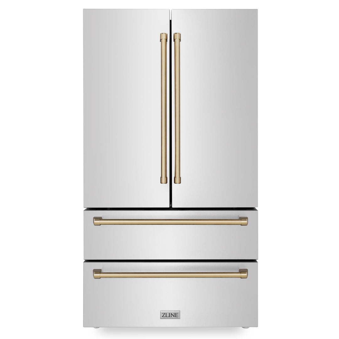 ZLINE Autograph Bronze Package - 36" Rangetop, 36" Range Hood, Dishwasher, Refrigerator, Microwave Drawer