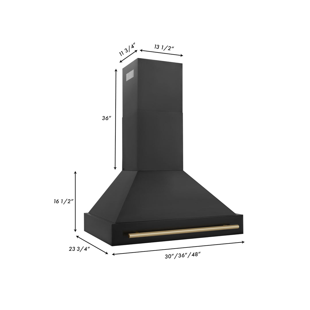 ZLINE 36 In. Autograph Edition Black Stainless Steel Range Hood with Champagne Bronze Handle, BS655Z-36-CB