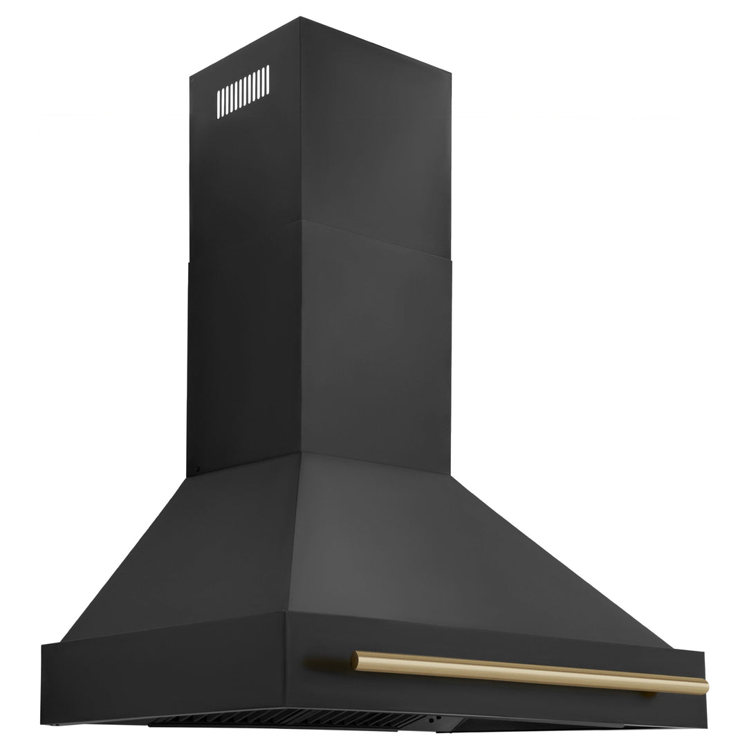 ZLINE Autograph Package - 36 In. Dual Fuel Range, Range Hood, Dishwasher in Black Stainless Steel with Champagne Bronze Accent, 3AKP-RABRHDWV36-CB