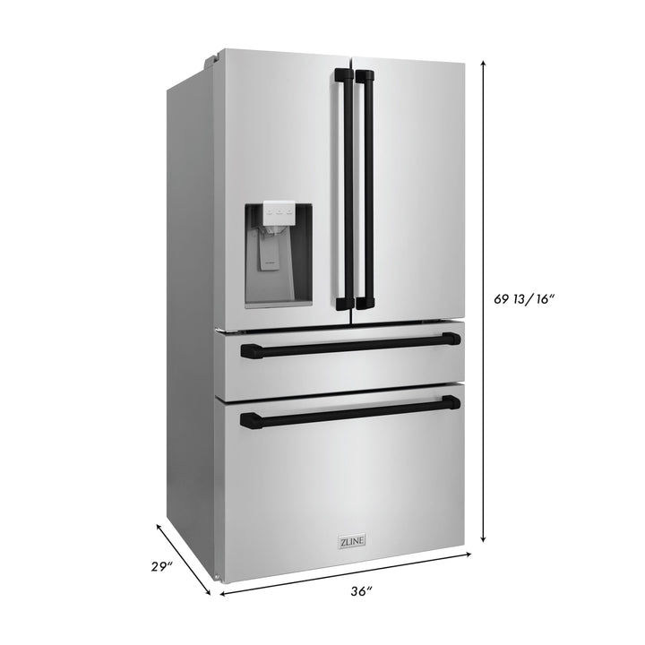 ZLINE Autograph Package - 30 In. Gas Range, Range Hood, Refrigerator, and Dishwasher in Stainless Steel with Matte Black Accents, 4AKPR-RGRHDWM30-MB