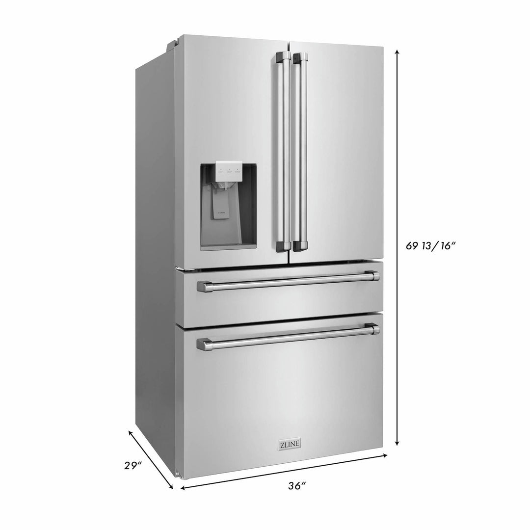 ZLINE Package - 30" Dual Fuel Range, Range Hood, Microwave, Dishwasher, Refrigerator with Water & Ice Dispenser