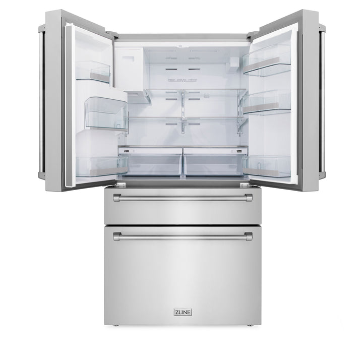 ZLINE Package - 48" Rangetop, Range Hood, Refrigerator with Water and Ice Dispenser, Dishwasher, Double Wall Oven