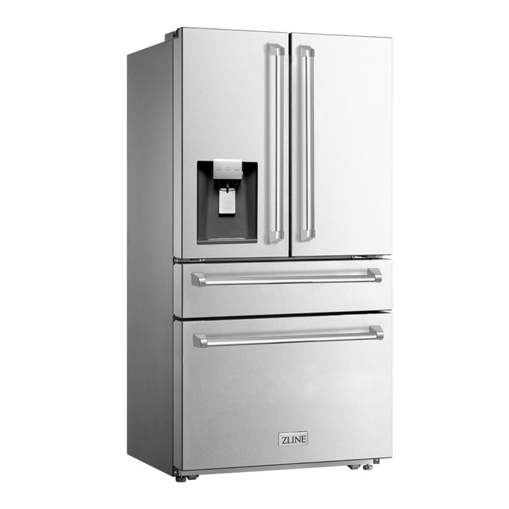 ZLINE Package - 30" Dual Fuel Range, Range Hood, Microwave, Dishwasher, Refrigerator with Water & Ice Dispenser