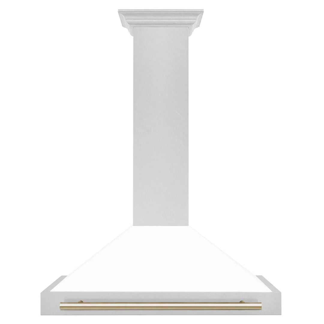 ZLINE 36 In Autograph Edition DuraSnow® Stainless Steel Range Hood with White Matte Shell and Gold Handle, KB4SNZ-WM36-G