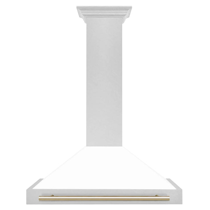 ZLINE 36 In Autograph Edition DuraSnow® Stainless Steel Range Hood with White Matte Shell and Gold Handle, KB4SNZ-WM36-G