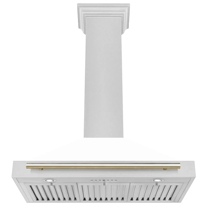 ZLINE 36 In Autograph Edition DuraSnow® Stainless Steel Range Hood with White Matte Shell and Gold Handle, KB4SNZ-WM36-G