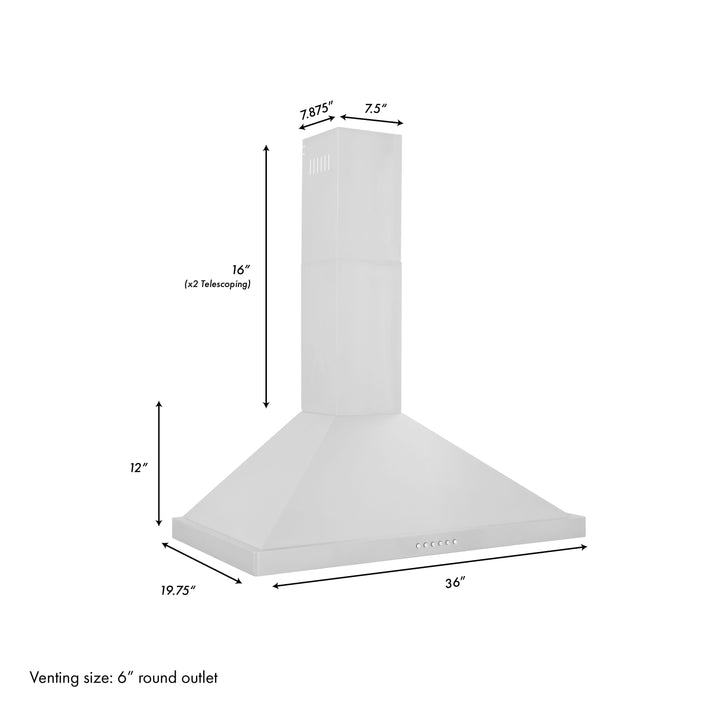 ZLINE 36 In. Alpine Series Ducted Wall Mount Range Hood in Stainless Steel, ALP10WL-36