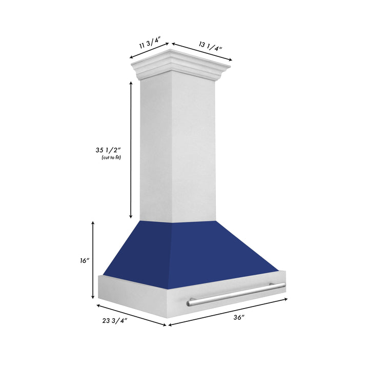 ZLINE 36 Inch DuraSnow® Stainless Steel Range Hood with Blue Gloss Shell, 8654SNX-BG-36