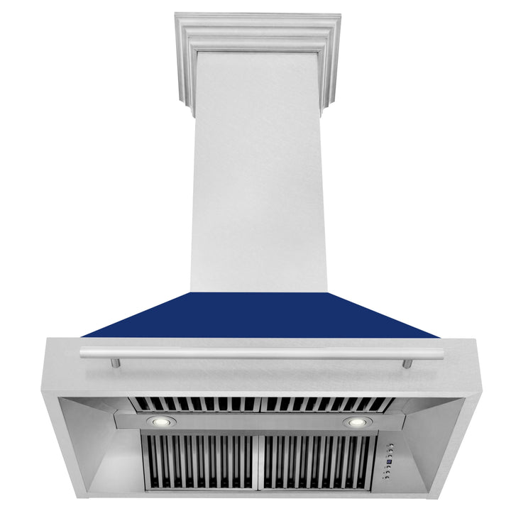 ZLINE 36 Inch DuraSnow® Stainless Steel Range Hood with Blue Gloss Shell, 8654SNX-BG-36