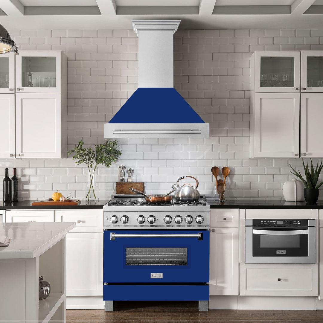 ZLINE 36 Inch DuraSnow® Stainless Steel Range Hood with Blue Gloss Shell, 8654SNX-BG-36