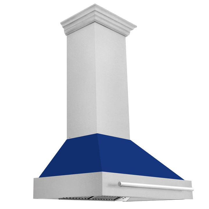 ZLINE 36 Inch DuraSnow® Stainless Steel Range Hood with Blue Gloss Shell, 8654SNX-BG-36