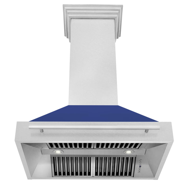 ZLINE 36 Inch DuraSnow® Stainless Steel Range Hood with Blue Matte Shell, 8654SNX-BM-36