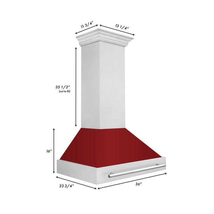 ZLINE 36 Inch DuraSnow® Stainless Steel Range Hood with Red Gloss Shell, 8654SNX-RG-36