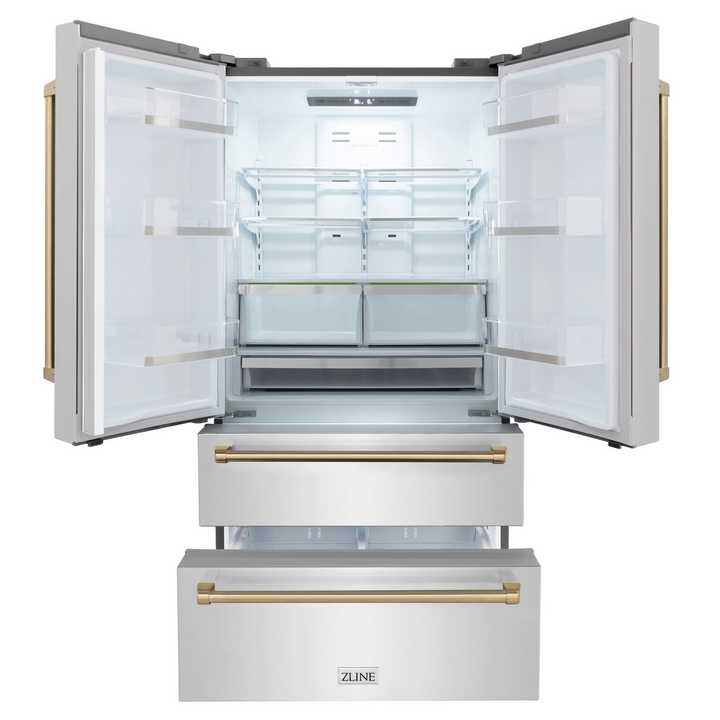 ZLINE Autograph Package - 48 in. Gas Range, Range Hood, 3 Rack Dishwasher, Refrigerator with Champagne Bronze Accents - 4AKPR-RGRHDWM48-CB