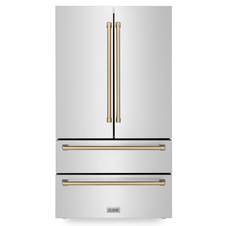 ZLINE Autograph Package - 48 in. Gas Range, Range Hood, 3 Rack Dishwasher, Refrigerator with Champagne Bronze Accents - 4AKPR-RGRHDWM48-CB