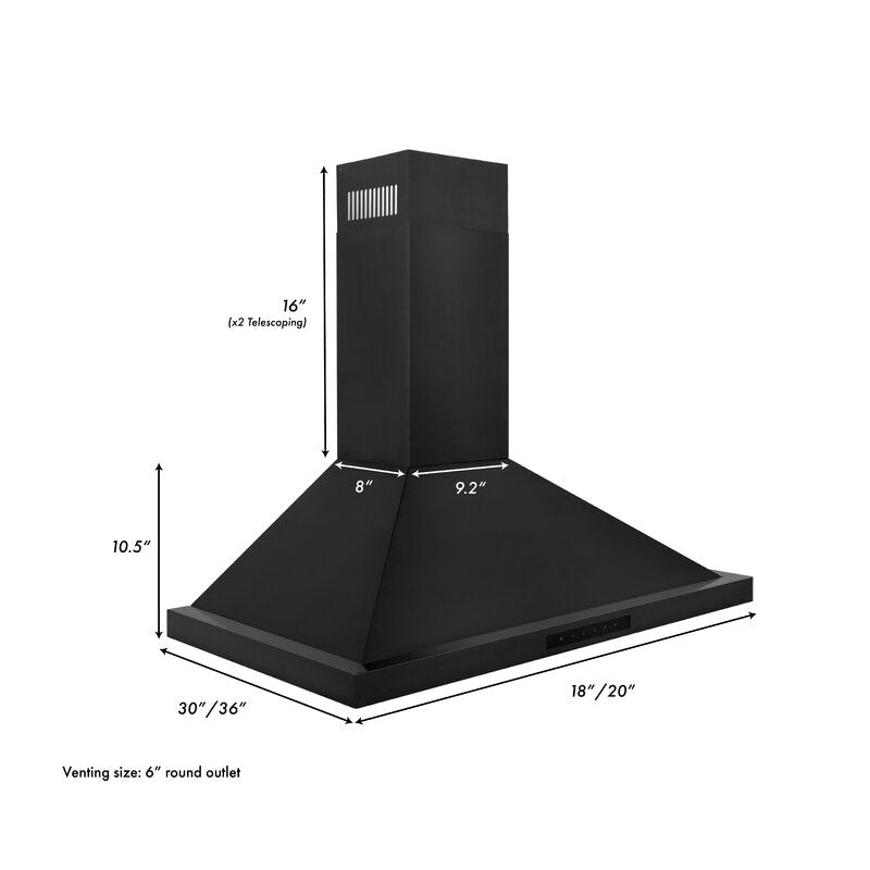 ZLINE 36 in. Convertible Vent Wall Mount Range Hood in Black Stainless Steel, BSKBN-36