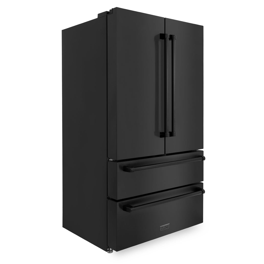 ZLINE 4-Piece Appliance Package - 48 In. Rangetop, Range Hood, Refrigerator, and Double Wall Oven in Black Stainless Steel, 4KPR-RTBRH48-AWD