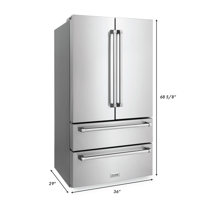 ZLINE Kitchen and Bath 36" Range, Range Hood, Microwave, Dishwasher & Refrigerator Appliance Package, 5KPR-RARH36-MWDWV