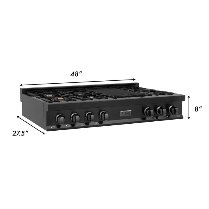 ZLINE 48 In. Rangetop In Black Stainless Steel With 7 Gas Brass Burners, RTB-BR-48