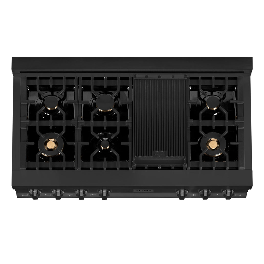 ZLINE 48 In. Rangetop In Black Stainless Steel With 7 Gas Brass Burners, RTB-BR-48