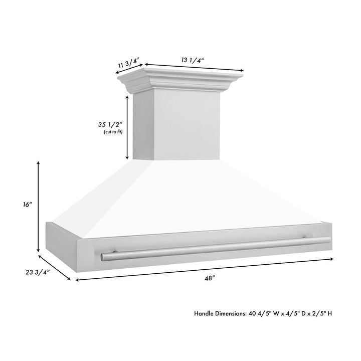 ZLINE 48 In. Stainless Steel Range Hood with White Matte Shell, 8654STX-WM-48