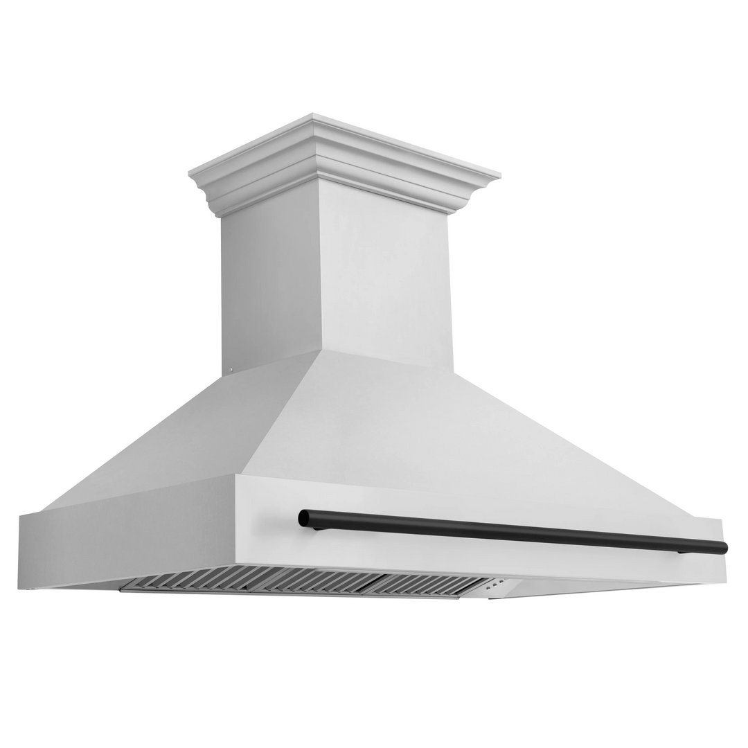 ZLINE Autograph Matte Black Package - 48" Rangetop, 48" Range Hood, Dishwasher, Built-In Refrigerator