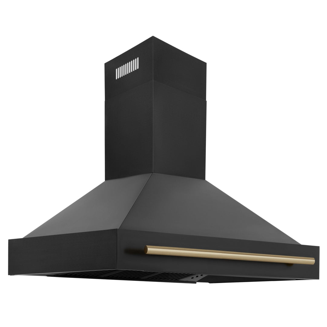 ZLINE Autograph Package - 48 In. Gas Range, Range Hood and Dishwasher in Black Stainless Steel with Champagne Bronze Accents, 3AKPR-RGBRHDWV48-CB