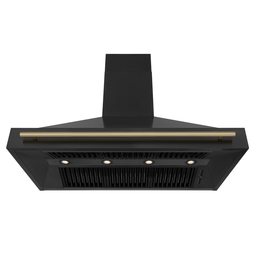 ZLINE Autograph Package - 48 In. Gas Range and Range Hood in Black Stainless Steel with Champagne Bronze Accents, 2AKPR-RGBRH48-CB