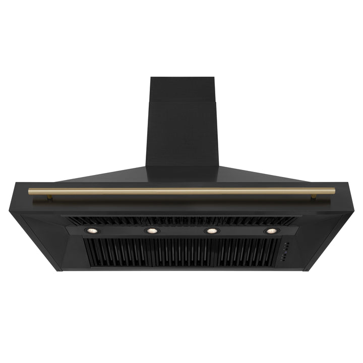 ZLINE Autograph Package - 48" Dual Fuel Range, Range Hood, Refrigerator, Dishwasher in Black Stainless with Bronze Accents