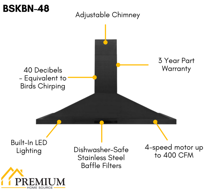 ZLINE 48 In. Dual Fuel Range in Black Stainless Steel & 48" Range Hood Appliance Package, 2KP-RABRH48