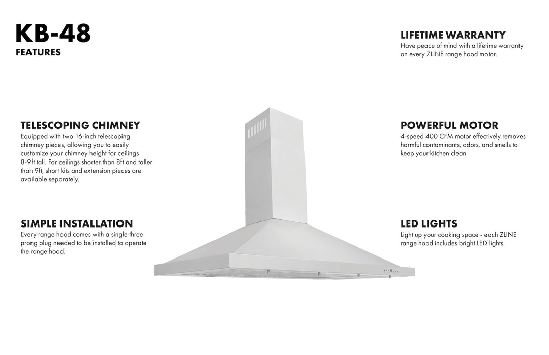 ZLINE 48 in. Dual Fuel Range with White Matte Door & 48 in. Range Hood Appliance Package, 2KP-RAWMRH48