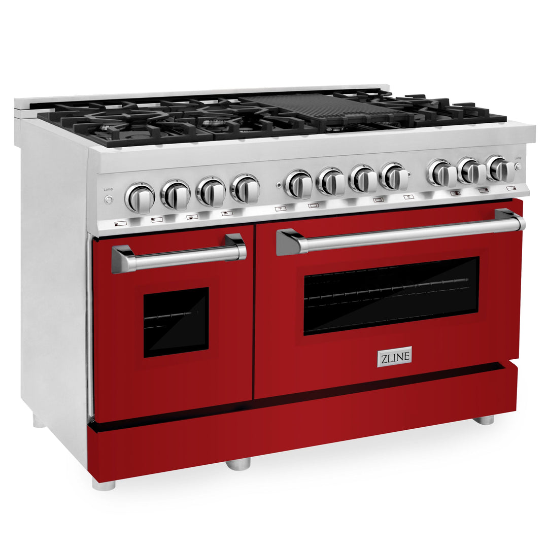 ZLINE 48 in. Professional Gas Burner/Electric Oven Stainless Steel 6.0 cu.ft. 7 Range - Red Gloss Door, RA-RG-48