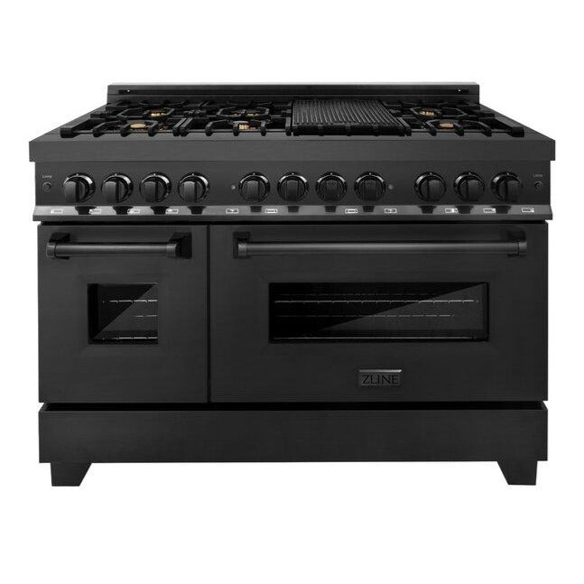 ZLINE 48 In. Dual Fuel Range in Black Stainless Steel & 48" Range Hood Appliance Package, 2KP-RABRH48