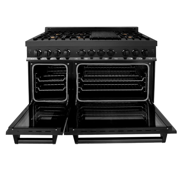 ZLINE 48 In. Dual Fuel Range in Black Stainless Steel & 48" Range Hood Appliance Package, 2KP-RABRH48