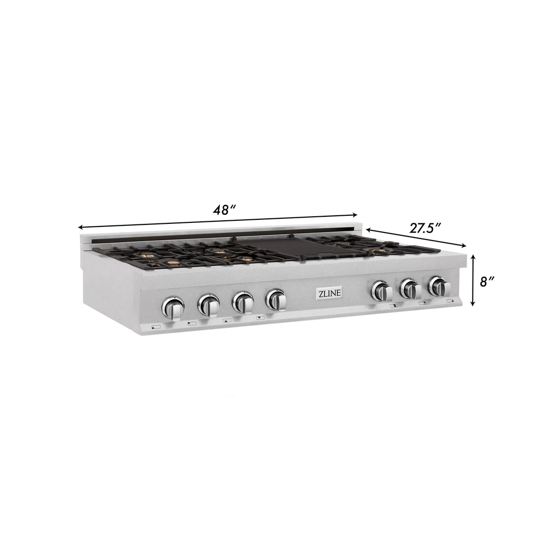 ZLINE 48 in. Rangetop in DuraSnow® Stainless Steel with 7 Gas Brass Burners, RTS-BR-48