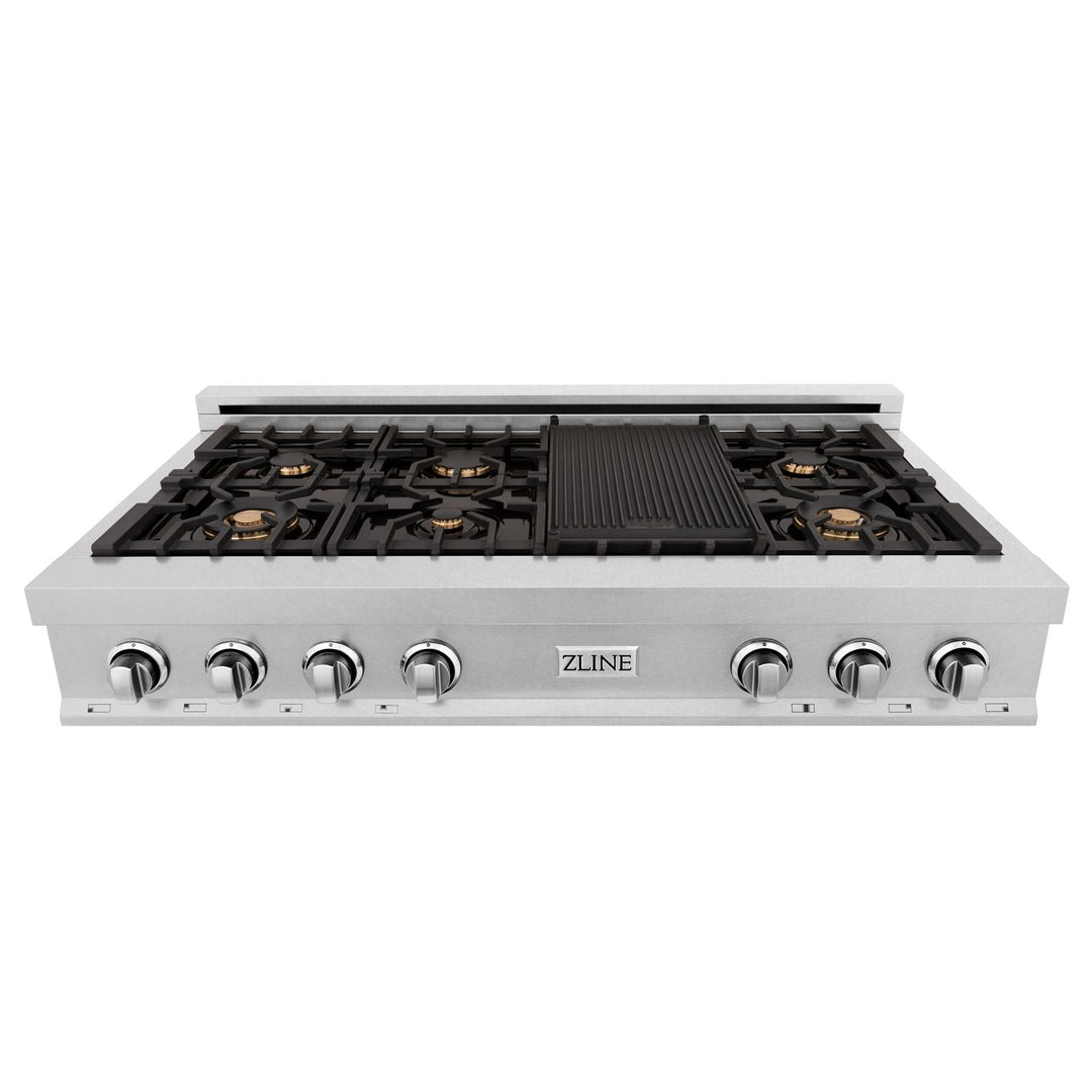 ZLINE 48 in. Rangetop in DuraSnow® Stainless Steel with 7 Gas Brass Burners, RTS-BR-48