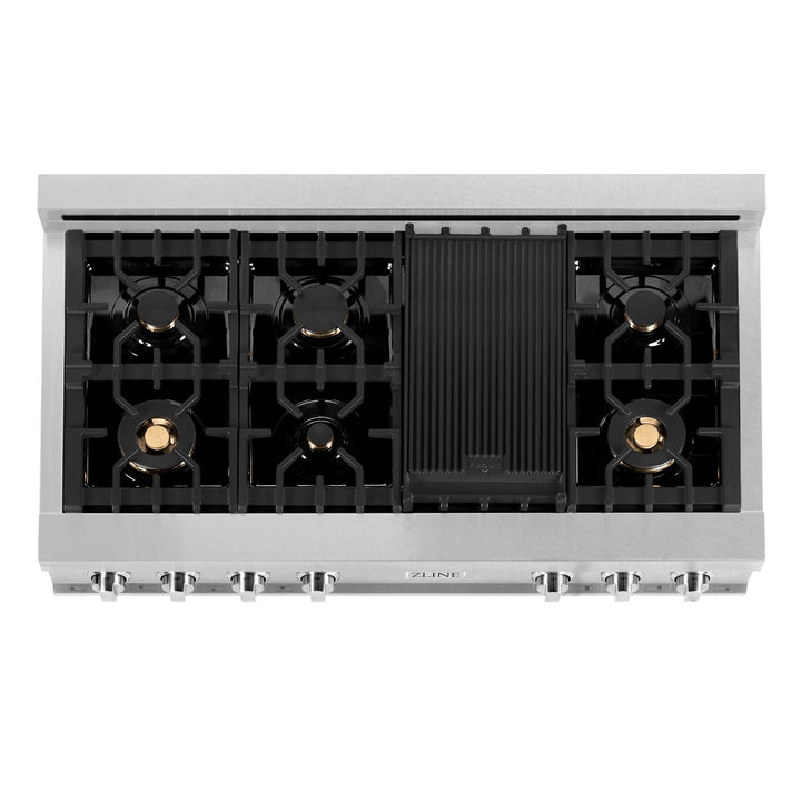 ZLINE 48 in. Rangetop in DuraSnow® Stainless Steel with 7 Gas Brass Burners, RTS-BR-48