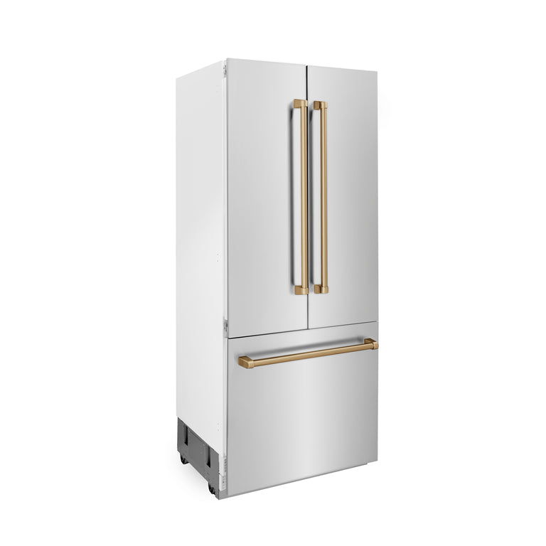 ZLINE Autograph Bronze Package - 48" Rangetop, 48" Range Hood, Dishwasher, Built-In Refrigerator, Microwave Oven, Wall Oven