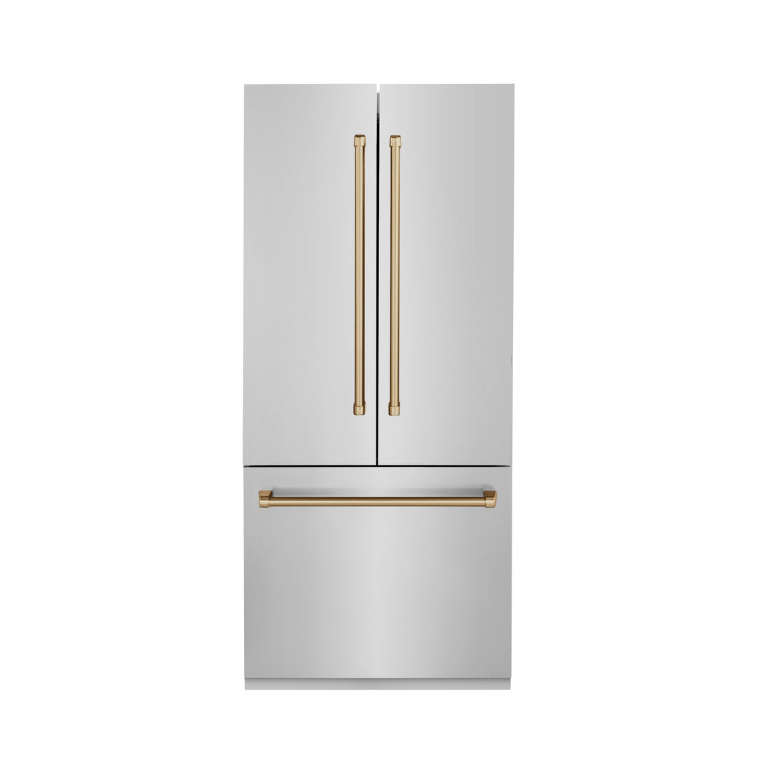 ZLINE Autograph Bronze Package - 36" Rangetop, 36" Range Hood, Dishwasher, Built-In Refrigerator