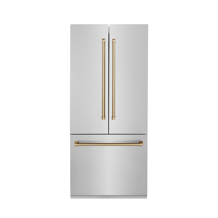 ZLINE Autograph Bronze Package - 36" Rangetop, 36" Range Hood, Dishwasher, Built-In Refrigerator