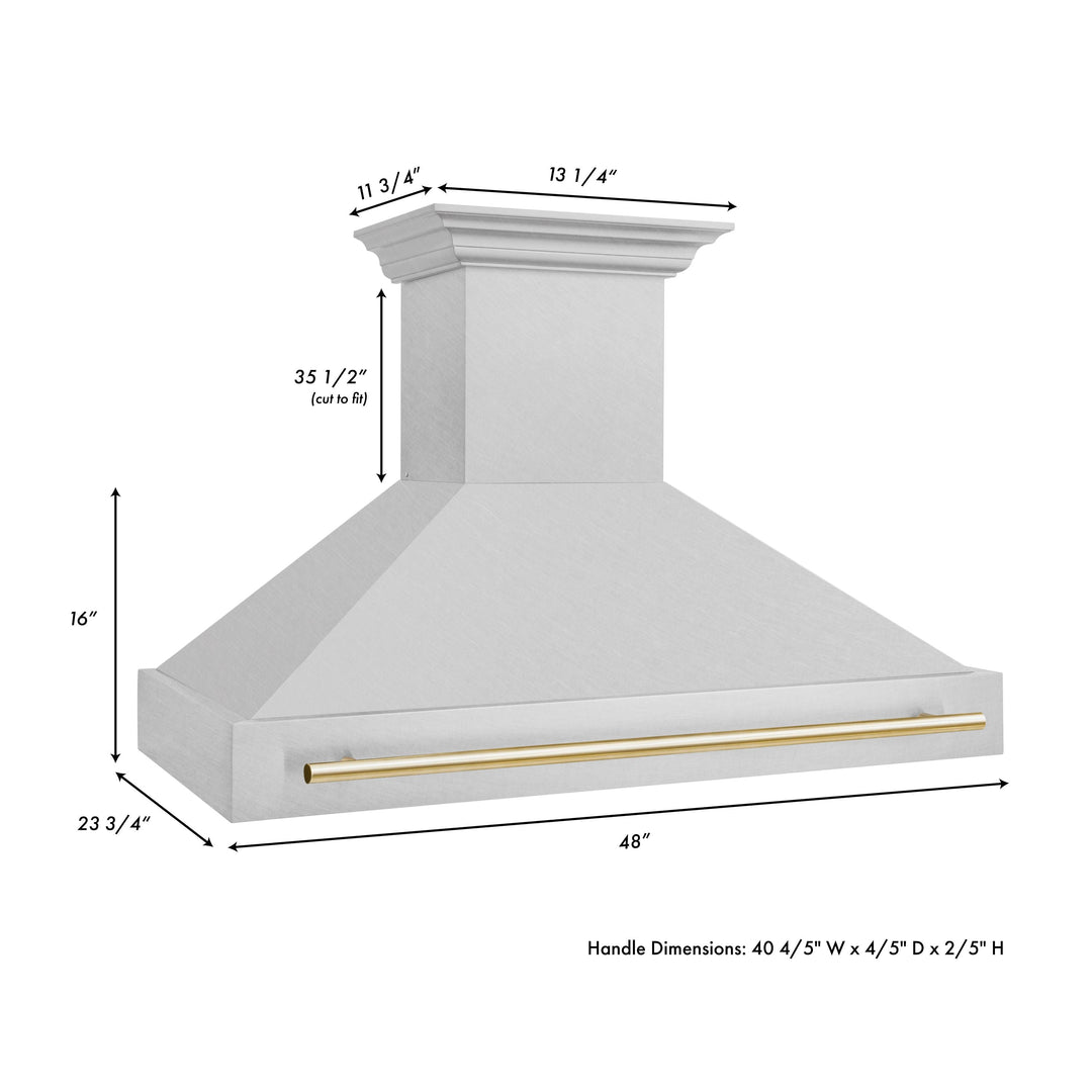 ZLINE Autograph Package - 48 In. Gas Range and Range Hood in DuraSnow® Stainless Steel with Gold Accents, 2AKPR-RGSRH48-G