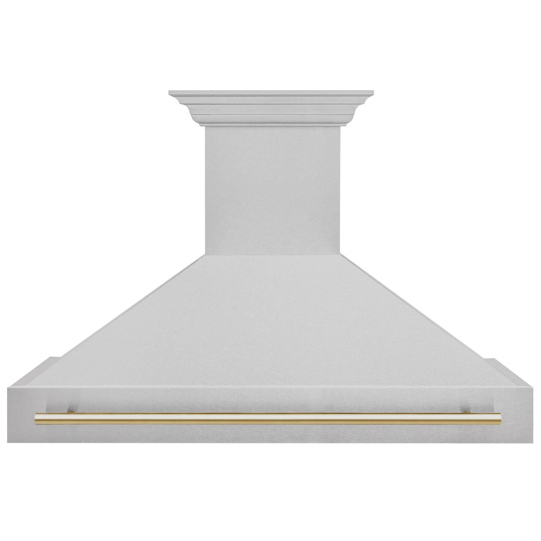 ZLINE Autograph 48 Inch DuraSnow® Stainless Steel Range Hood with DuraSnow® Shell and Gold Handle, 8654SNZ-48-G