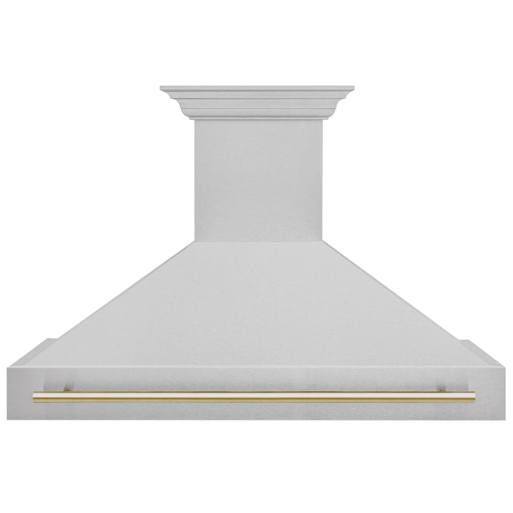 ZLINE Autograph 48 Inch DuraSnow® Stainless Steel Range Hood with DuraSnow® Shell and Gold Handle, 8654SNZ-48-G