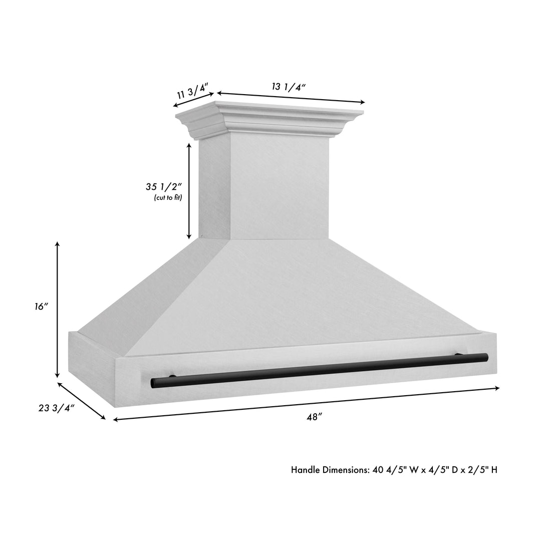 ZLINE Autograph Package - 48 In. Dual Fuel Range and Range Hood in DuraSnow® Stainless Steel with Matte Black Accents, 2AKPR-RASRH48-MB