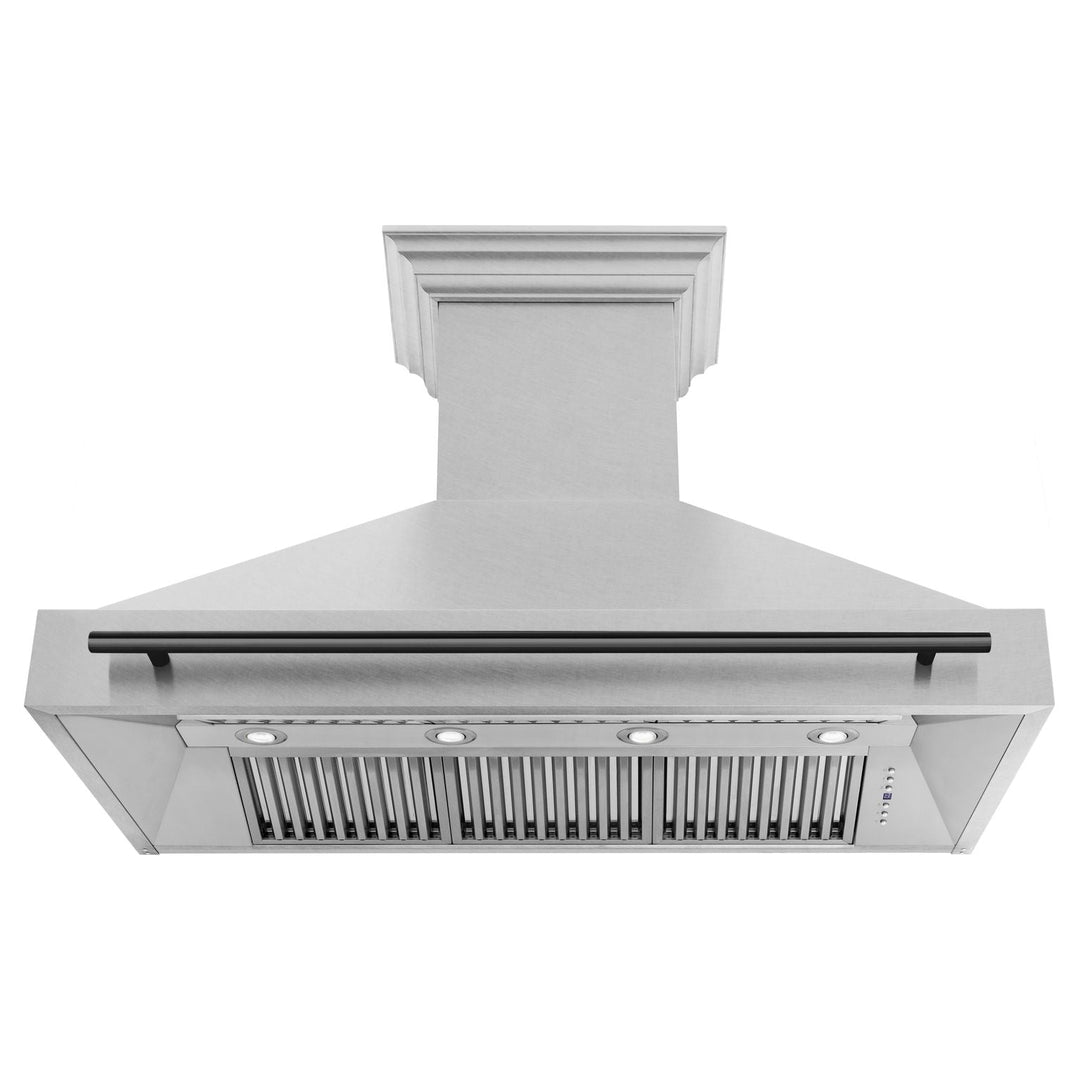 ZLINE Autograph 48 Inch DuraSnow® Stainless Steel Range Hood with DuraSnow® Shell and Matte Black Handle, 8654SNZ-48-MB