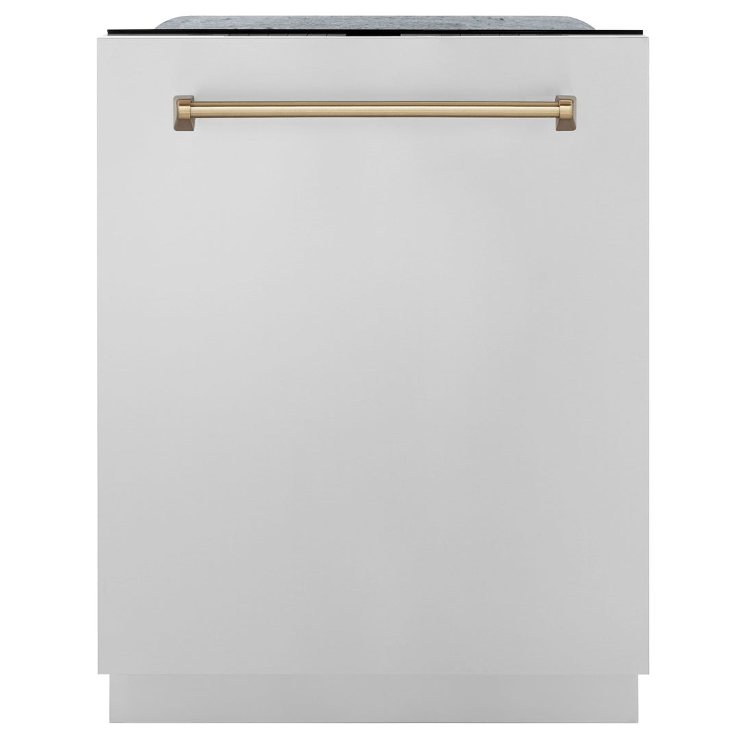 ZLINE Autograph Package - 30 In. Dual Fuel Range, Range Hood, Dishwasher in Stainless Steel with Champagne Bronze Accent, 3AKP-RARHDWM30-CB