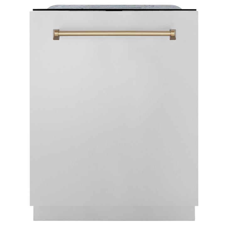 ZLINE Autograph Package - 30" Gas Range, Range Hood, Refrigerator with Water and Ice Dispenser, Dishwasher with Bronze Accents