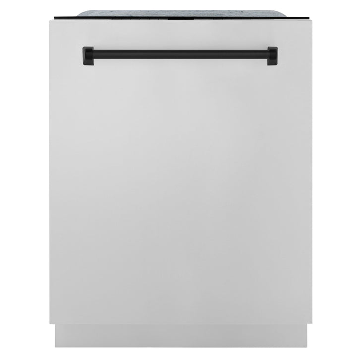 ZLINE Autograph Package - 30 In. Gas Range, Range Hood, Dishwasher in Stainless Steel with Matte Black Accents, 3AKP-RGRHDWM30-MB