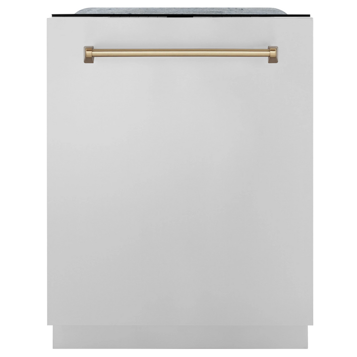 ZLINE Autograph Package - 48 in. Gas Range, Range Hood, 3 Rack Dishwasher, Refrigerator with Champagne Bronze Accents - 4AKPR-RGRHDWM48-CB